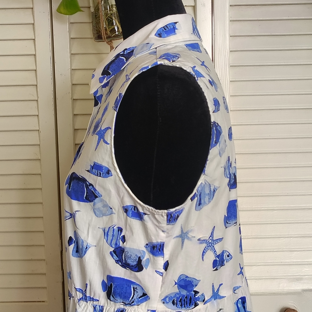 Rachel Zoe Blue White Sea Life Fish Print Sleeveless Maxi Dress Size S –Like New - Picture 7 of 11